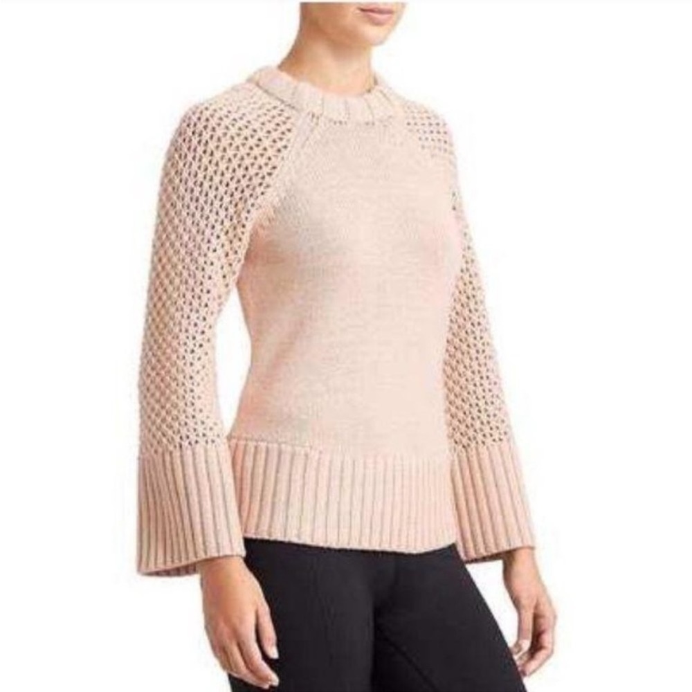 Crewneck Open-Stitch Sleeve Sweater - Light Blush
